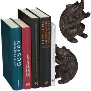 Set of 2 Relaxdays Bookends Hedgehog, Various Designs, For Books, CDs, DVDs, Cast Iron, Robust Stand, Brown