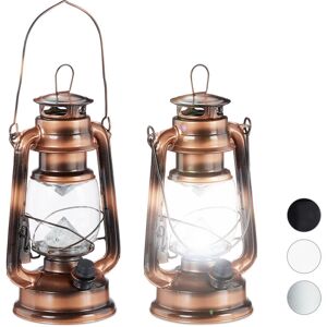 Relaxdays - Set of 2 led Storm Lamps, Retro Lantern as Window Decoration or for the Garden, Battery Powered, Copper