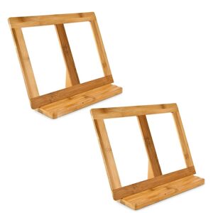 Bamboo Book Stand, Set of 2, Recipe Cookbook Holder, Reading Stand, 32 x 23.5 x 12 cm, Natural Brown - Relaxdays