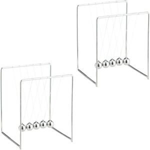 Relaxdays - Newton's Cradle, 2x Set, Pendulum with 5 Balls for Desk & Office, Stress Relief, Metal, Physics Gadget, Silver