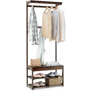 Costway - 3 in 1 Hall Tree Shoe Storage Entryway Storage Organizer with 10 Hanging Hooks