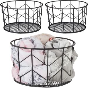 Relaxdays - Wire Mesh Basket, Set of 3, Round Vintage Fruit Bowl, Decorative Accessory, Metal, h x w: 12.5 x 22 cm, Black