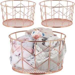 Relaxdays Wire Mesh Basket, Set of 3, Round Vintage Fruit Bowl, Decorative Accessory, Metal, H x W: 12.5 x 22 cm, Copper