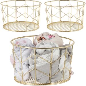 Relaxdays - Wire Mesh Basket, Set of 3, Round Vintage Fruit Bowl, Decorative Accessory, Metal, h x w: 12.5 x 22 cm, Gold