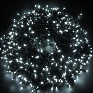 SHATCHI 300 LEDs Cool White Fairy String Lights Cool White Indoor/Outdoor Green Cable 8 Modes Mains Powered Memory Auto Timer - White