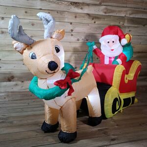 SNOWTIME 3.5ft (103cm) LED Christmas Inflatables Santa's Sleigh & Reindeer Decorations