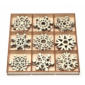 HOOPZI 36 Pieces Christmas Wooden Snowflak,Wooden Christmas Pendant Decoration,Wooden Christmas Hanging Pendants,Wooden Christmas Shapes,Christmas Wooden