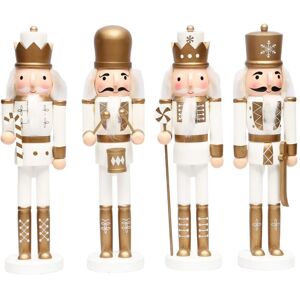 Shatchi - 36cm Gold White Wooden Nutcrackers Soldiers King Drummer Christmas Ornament 4pcs Set