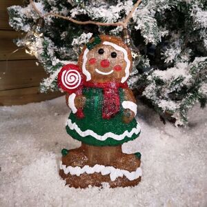 Samuel Alexander - 36cm led Lit Acrylic Gingerbread Person Christmas Decoration with Green Dress