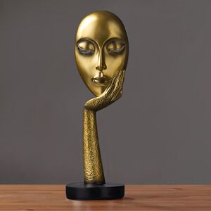 LIVINGANDHOME 37CM Thinker Face Mask Ornament Figurine Statue Sculpture, Gold