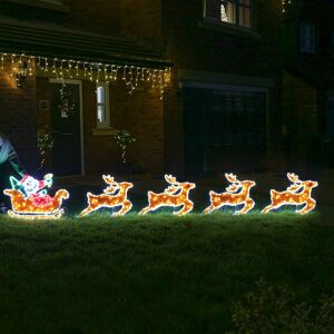 FESTIVE PRODUCTIONS 3.8m Outdoor led Santa and Sleigh Father Christmas Silhouette Motif Decoration Rope Light Tinsel - Multi Colour