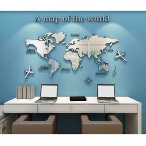 Groofoo - 3D Art World Map Murals Wall Sticker Wall Decoration Decor Decals Sticker Mural Wall Sticker diy Acrylic Crystal Office Study Living Room