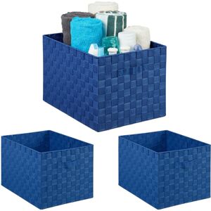 Set of 3 Storage Baskets with Handle, Plastic, Braided Look, HxWxD 26 x 40 x 30 cm, Bathroom, Blue - Relaxdays