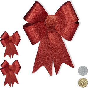 Relaxdays - Set of 3 xl Giant Gift Bows with Ribbons, For Large Gifts, Glitter, Christmas Decoration, Red