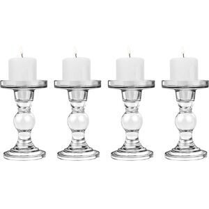 AOUGO 4 pcs Glass Candle Holders, (8 x 8.5 x 14 cm) Candlestick with Round Base, Stable Taper Candle Holder, Modern Style Table Decoration for Home Wedding