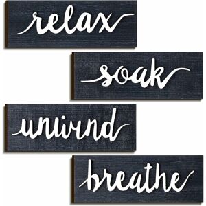 PESCE 4 Pieces Bathroom Wall Art Farmhouse Wall Decors Relax Soak Unwind Breathe Rustic Bathroom Wooden Signs Funny Vintage Wooden Decor for Laundry Room