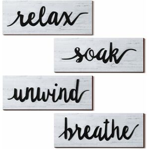 PESCE 4 Pieces Bathroom Wall Art Farmhouse Wall Decors Relax Soak Unwind Breathe Rustic Bathroom Wooden Signs Funny Vintage Wooden Decor for Laundry Room