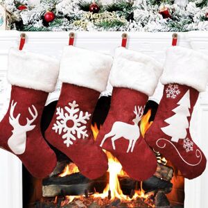 Langray - 4 Pieces Christmas Stockings, 2 Designs Large Size Xmas Stocking Gifts Hanging Stockings Bulk Reindeer Stocking with Plush Faux Fur Cuff