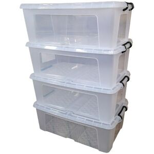 Samuel Alexander - 4 x 50L Smart Storage Boxes, Clear with Clear Extra Strong Lids, Stackable and Nestable Design Storage Solution