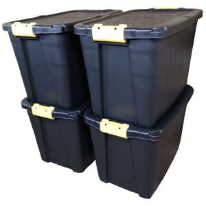 Samuel Alexander - 4 x 60L Heavy Duty Storage Tubs Sturdy, Lockable, Stackable and Nestable Design Storage Chests with Clips in Black