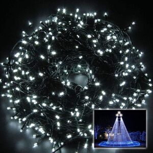 SHATCHI 400 LEDs Cool White Fairy String Lights Cool White Indoor/Outdoor Green Cable 8 Modes Mains Powered Memory Auto Timer - White