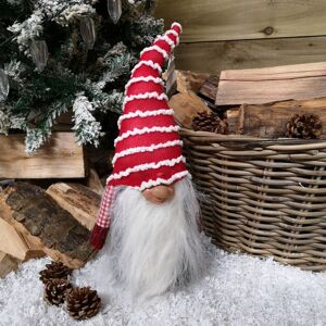 Koopman - 40cm Red Christmas Themed Bearded Gonk With Pointy Hat - Stripey