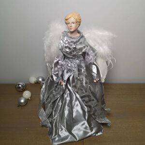 PREMIER DECORATIONS 45cm Premier Sequined Christmas Angel Tree Topper in Grey and Silver