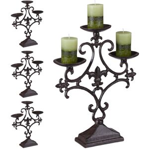 Set of 4 Relaxdays Candlesticks Antique, 3 Arms, Outdoor Candlelight Holder, Tabletop Candlelight, Rustic, Iron, Brown