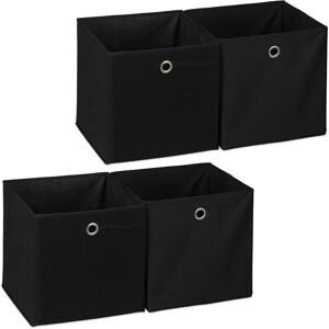 Set of 4 Relaxdays Storage Box, Square, Shelf Storage Basket, Square Bins 30x30x30 cm, Black