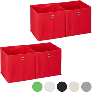 Set of 4 Relaxdays Storage Box, Square, Shelf Storage Basket, Square Bins 30x30x30 cm, Red