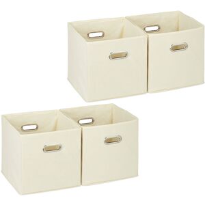 Set of 4 Relaxdays Storage Boxes, No Lids, With Handles, Folding, Square Shelf Bins, 30 x 30 x 30 cm, Beige