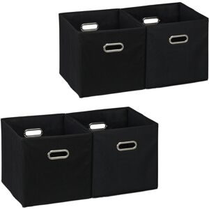 Set of 4 Relaxdays Storage Boxes, No Lids, With Handles, Folding, Square Shelf Bins, 30 x 30 x 30 cm, Black