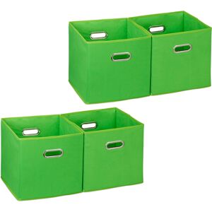 Set of 4 Relaxdays Storage Boxes, No Lids, With Handles, Folding, Square Shelf Bins, 30 x 30 x 30 cm, Green