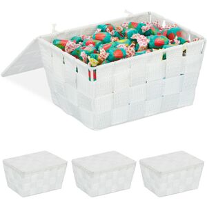 Relaxdays - 4x Storage Baskets with Lid, Woven Optics, Bathroom Organiser HxWxD: 10.5 x 19.5 x 14.5 cm, Plastic, White