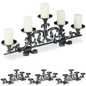 Set of 4 Antique-Style Candle Holders, Stand for 5 Candles, Shabby Chic, Vintage Design, 20x59x9.5 cm, Silver - Relaxdays