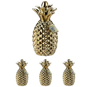Set of 4 Pineapple Money Boxes, Ceramic Piggy Bank, Notes & Coins, Home Décor, Gift, HxW 24 x 10.5 cm, Gold - Relaxdays