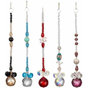 PESCE 5 Pcs Crystals Glass Suncatchers, Colorful Balls Prisms Pendants Chandelier Sun Catcher, Rainbow Maker Hanging Ornament Window Decor with Hook