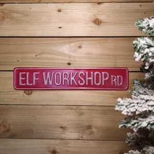Samuel Alexander - 50cm Indoor Outdoor Red Metal Elf Workshop Rd Sign Hanging Christmas Decoration
