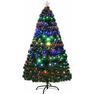 CASART Costway Fiber Optic Christmas Tree, Green Xmas Tree with 8 Mode Changing Multicolor Lights Effects and Metal Stand, Indoor Xmas Decoration (Green, 6