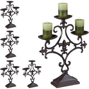 Set of 5 Relaxdays Candlesticks Antique, 3 Arms, Outdoor Candlelight Holder, Tabletop Candlelight, Rustic, Iron, Brown