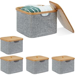 Set of 5 Relaxdays Fabric Storage Basket, Grey Laundry Hamper, Square Folding Shelf Bin, HxWxD: 25 x 33 x 33 cm, Grey