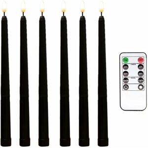 Groofoo - 6 Pieces Series Black Twinkle Flameless Taper Candles with 10 Key Remote Timer, Battery Operated Led Candlesticks Window Candles