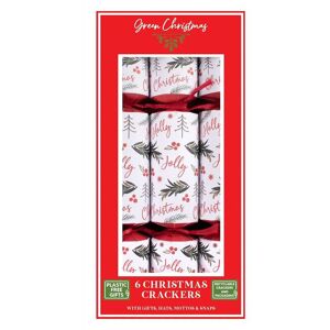 YOL - 6 Red Holly Eco Friendly Plastic Free White Green Christmas Cracker Recyclable