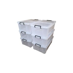 Samuel Alexander - 6 x 50L Smart Storage Boxes, Clear with Clear Extra Strong Lids, Stackable and Nestable Design Storage Solution