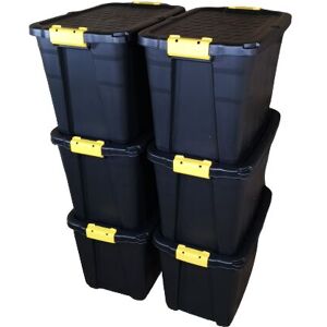 SAMUEL ALEXANDER 6 x 60L Heavy Duty Storage Tubs Sturdy, Lockable, Stackable and Nestable Design Storage Chests with Clips in Black