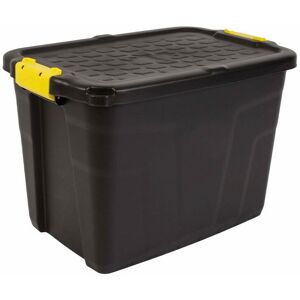 Samuel Alexander - 60L Heavy Duty Storage Tub Sturdy, Lockable, Stackable and Nestable Design Storage Chest with Clips in Black