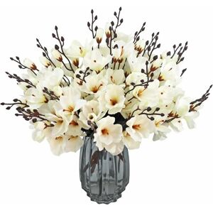 HOOPZI 6PCS Artificial Silk Magnolia Flower Bouquet for Home Wedding Decoration Home Party Garden Office Decor (White)