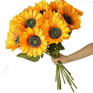 Denuotop - 6PCS Large Sunflowers Artificial Flowers with Long Stem Fake Silk Sunflowers Bulk Decoration for Home Wedding Outdoors Party Baby Shower