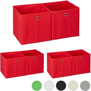 Set of 6 Relaxdays Storage Box, Square, Shelf Storage Basket, Square Bins 30x30x30 cm, Red