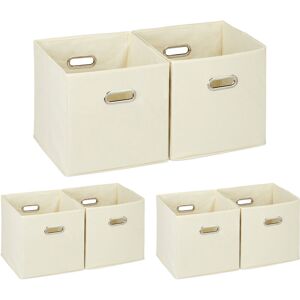 Set of 6 Relaxdays Storage Boxes, No Lids, With Handles, Folding, Square Shelf Bins, 30 x 30 x 30 cm, Beige